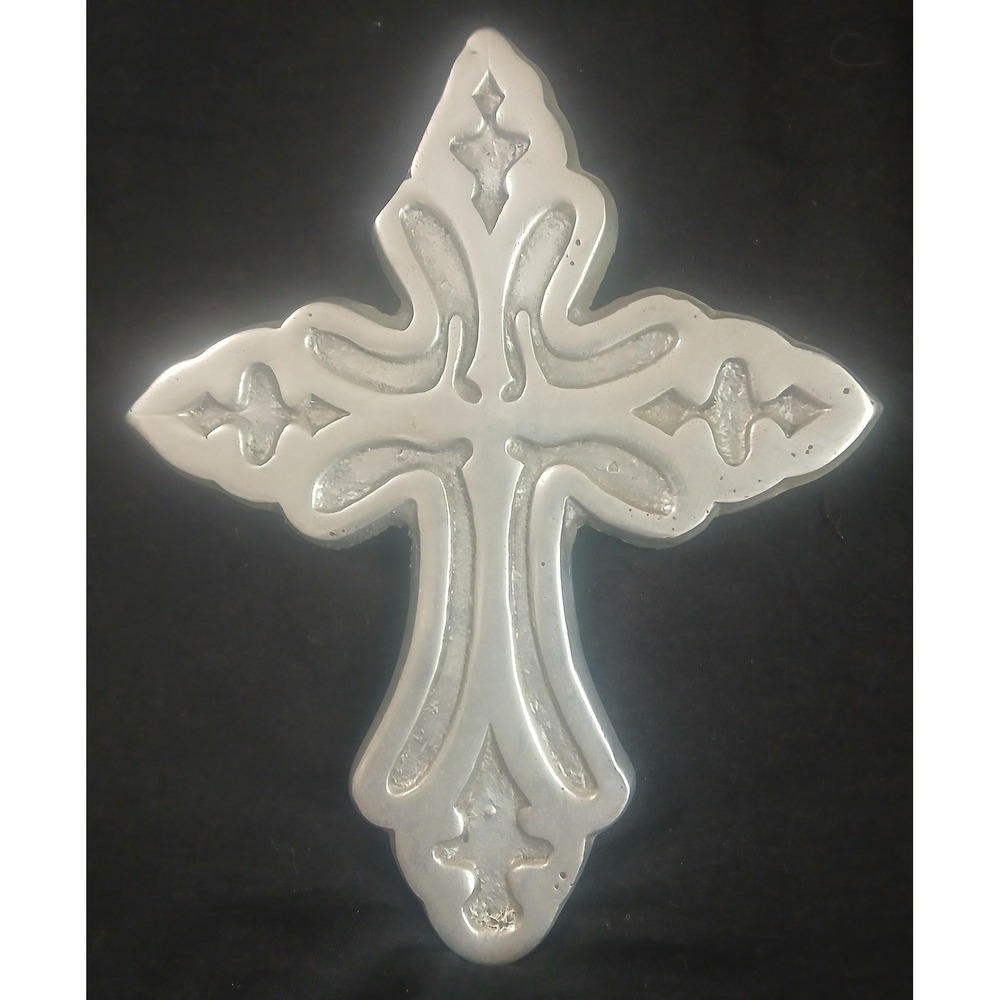 Vtg Disenos Bercal Mexican Pewter‎ Wall Cross Handcrafted Folk Art 8.25"